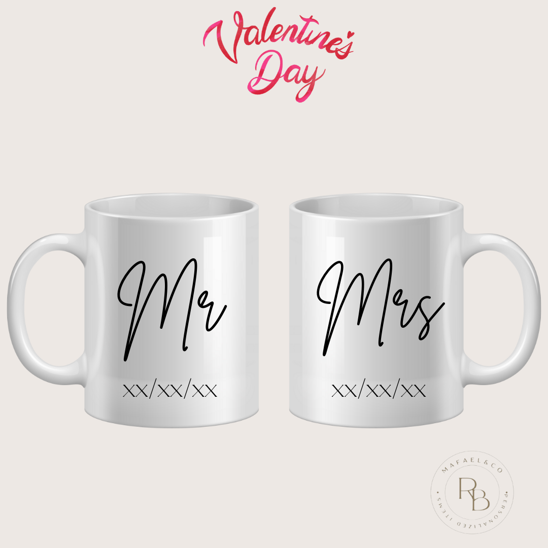 2x Mug Mr.Mrs Date
